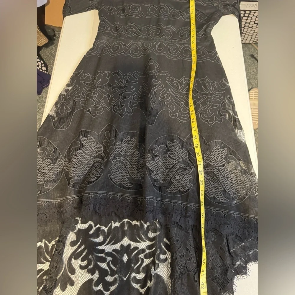 Morena Spain Black Lace High Low Dress with Wide Bell Sleeves, Size L - Picture 11 of 15